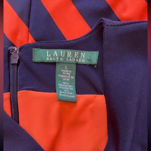 Lauren by Ralph Lauren Navy Blue & Orange Striped Midi Dress, Size Large - Picture 8 of 8